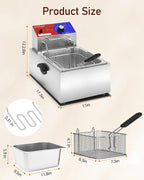 Commercial Deep Fryer - 12 L Electric Deep Fryer with 6 L Basket, Commercial Deep Fryer with Basket, Stainless Steel