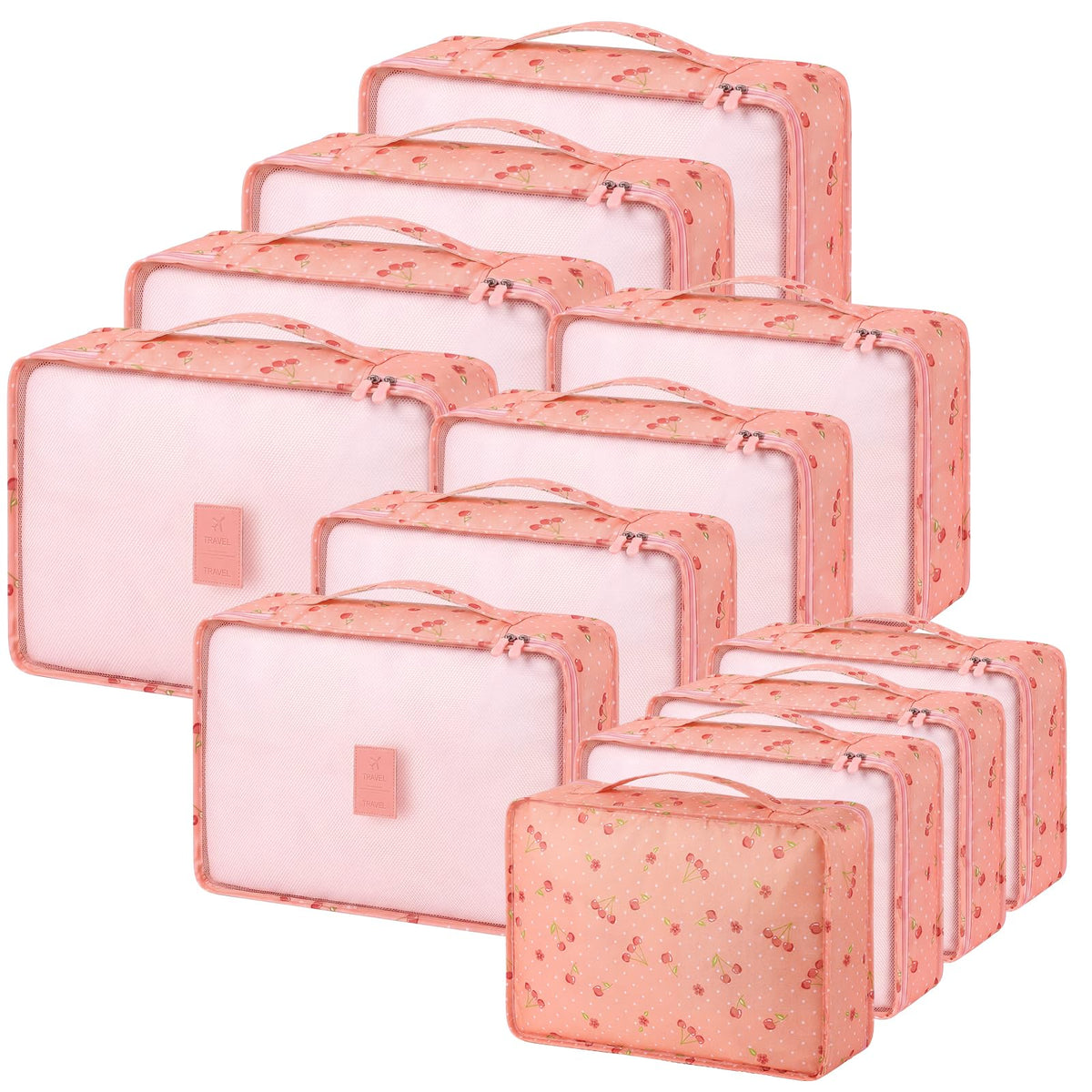 12 Pcs Packing Cubes for Travel,XL, L, M,Cherry,Pink