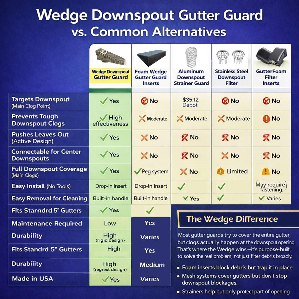Wedge Downspout Gutter Guard for 5” Gutters – Prevents Clogs at Downspout, Leaf & Debris Blocker Insert, Connectable
