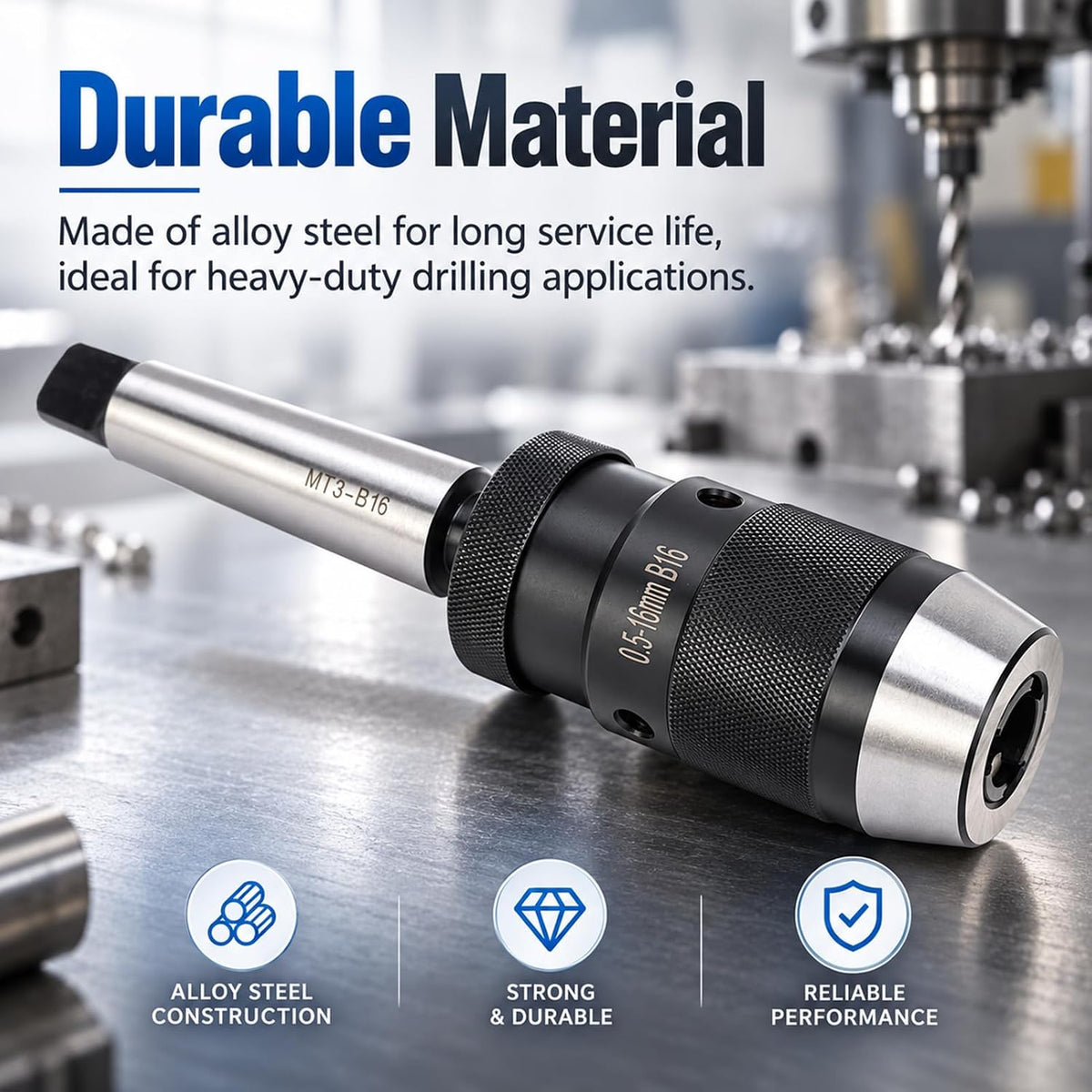 Keyless Drill Chuck, MT3-B16 0.5-16mm Quick Release with Morse Taper