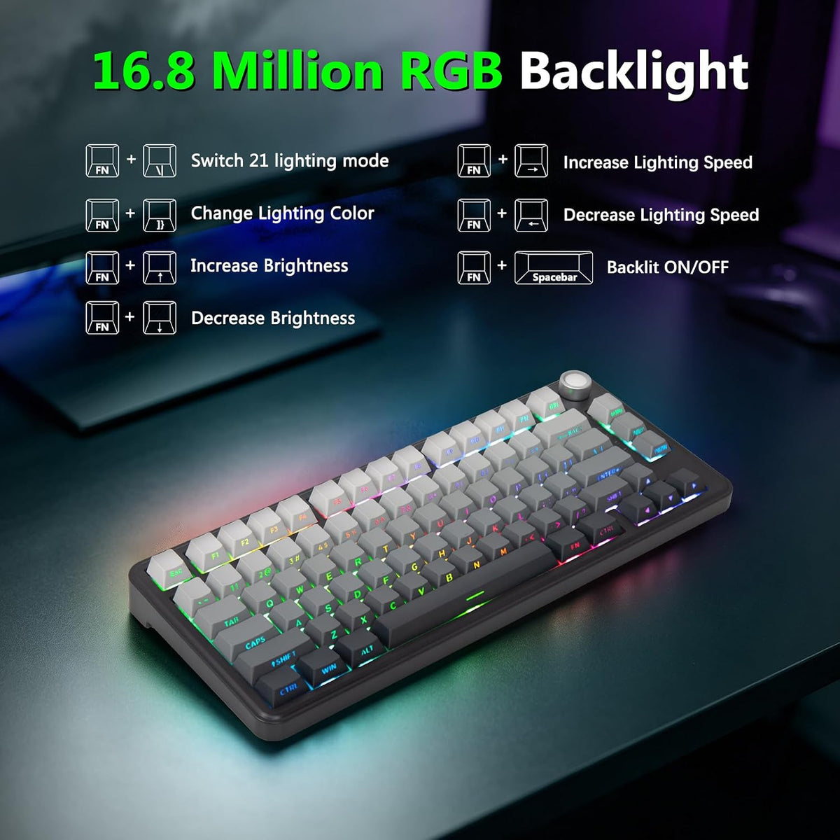 75% Wireless Mechanical Gaming Keyboard, Creamy Sound, Black