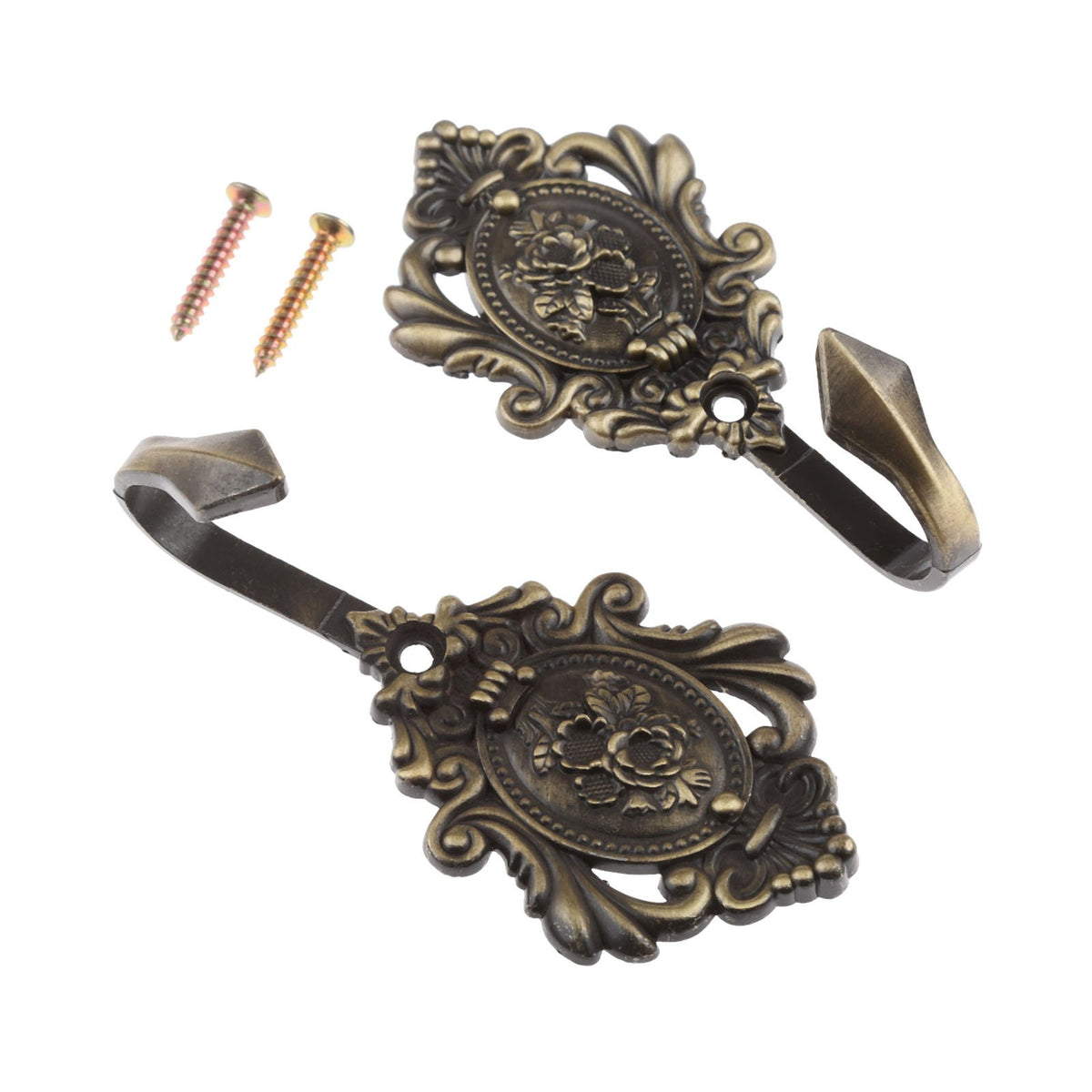 Curtain Tiebacks Small Lightweight Hooks, Vintage Bronze Rose Pattern, 2Pcs