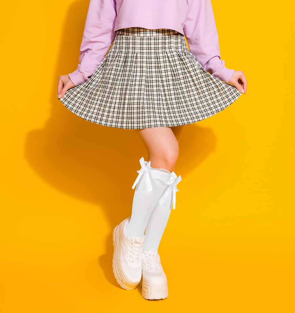 Knee High Socks with Bows, Girls White Knee High Socks for Daily Wear, School Uniforms, Dance & Cosplay