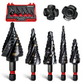 M2 Step Drill Bit Set, 1/8~1-3/8" 5Pcs 4 Spiral Flute AlTiN Coated Step Bit