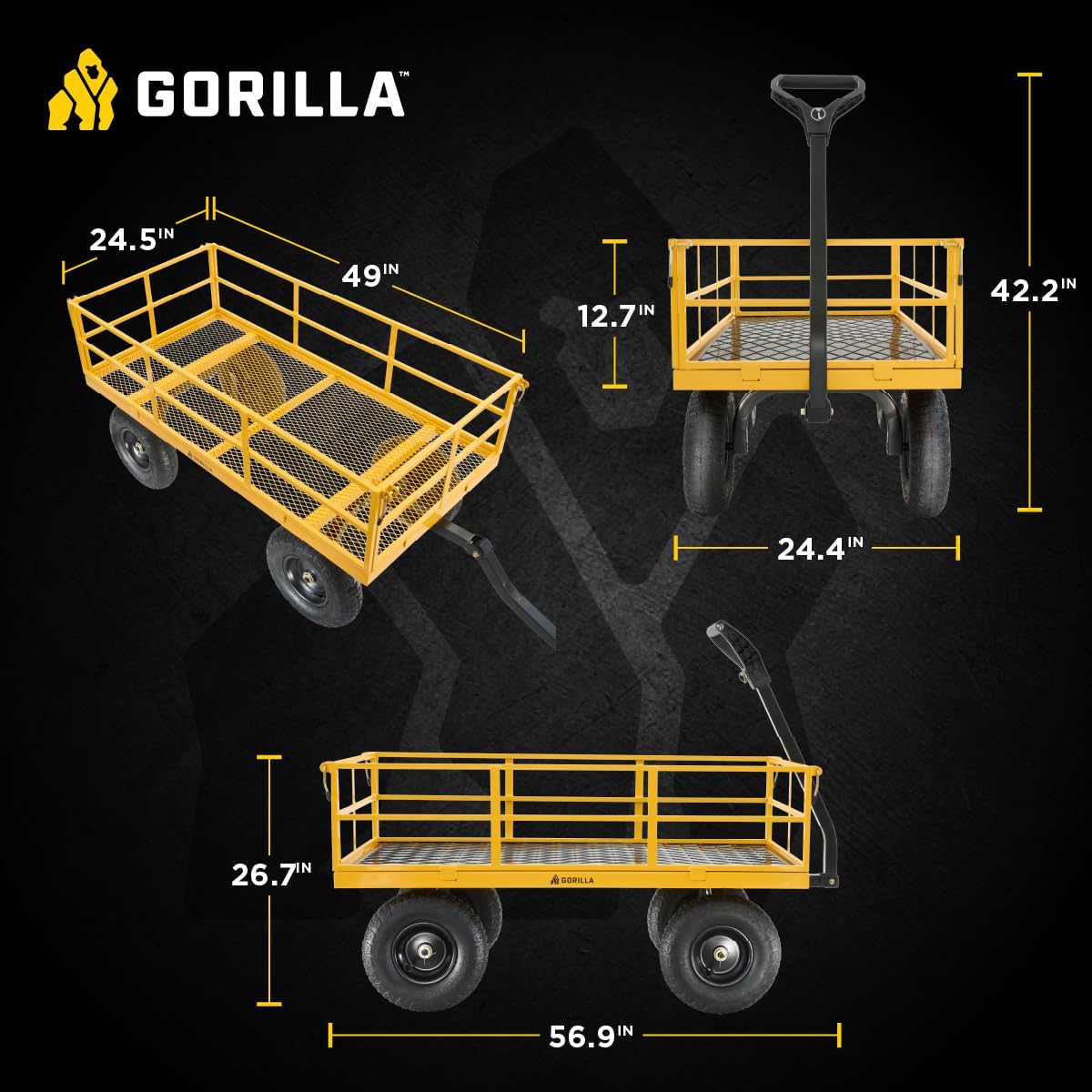 Heavy Duty, All Terrain Garden Wheelbarrow, 1200 Lb, Yellow - Foldable Wagon, Gardening Equipment for Yard, Lawn, and