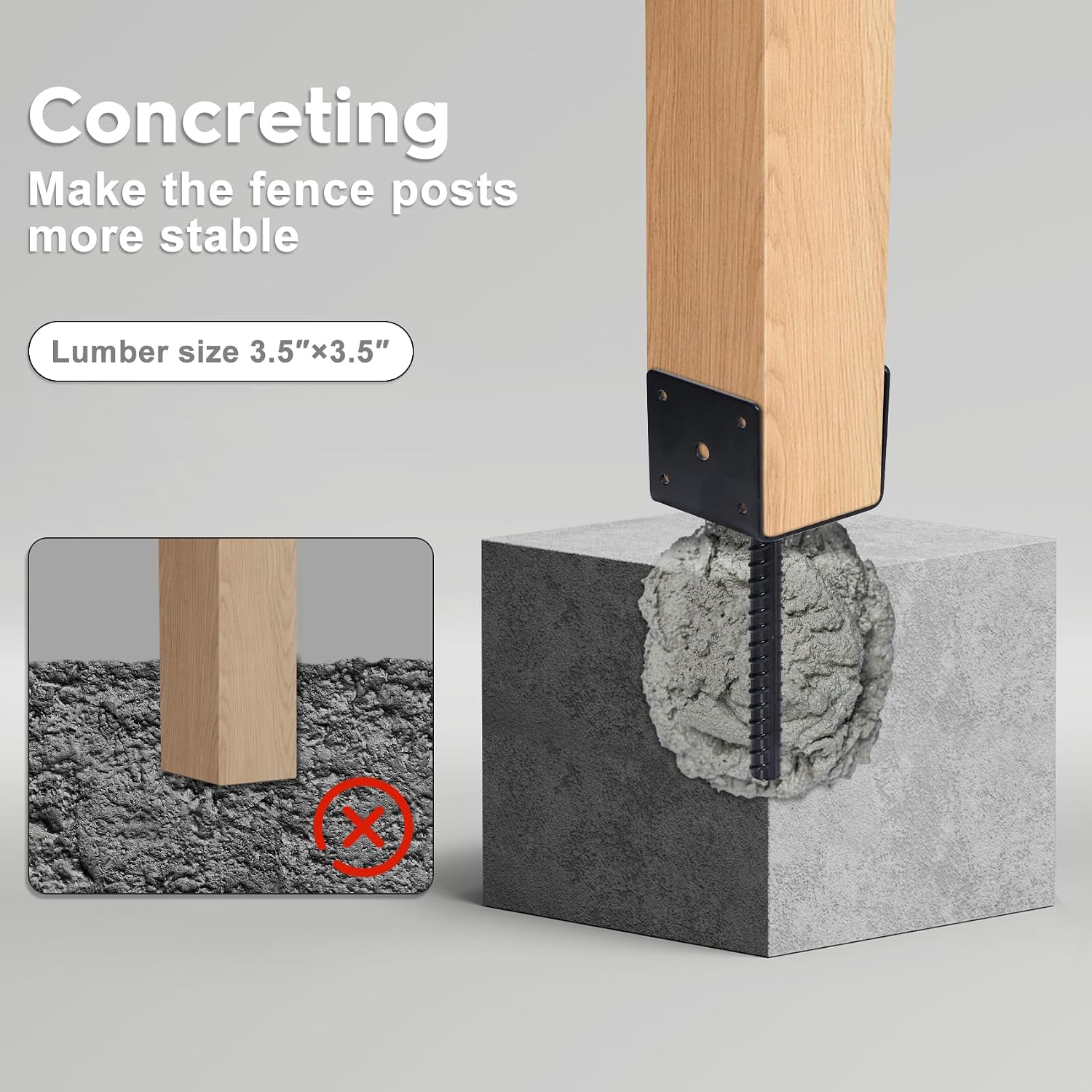 Concrete Fence Post Base 4x4 inches 4 Pack, Fence Post Anchor Holder Pergola Brackets