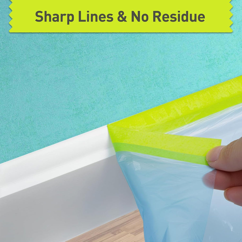 Pre-Taped Masking Film for Painting - 22" x 66' Painters Plastic Sheeting with Automotive Paint Tape and Drape for