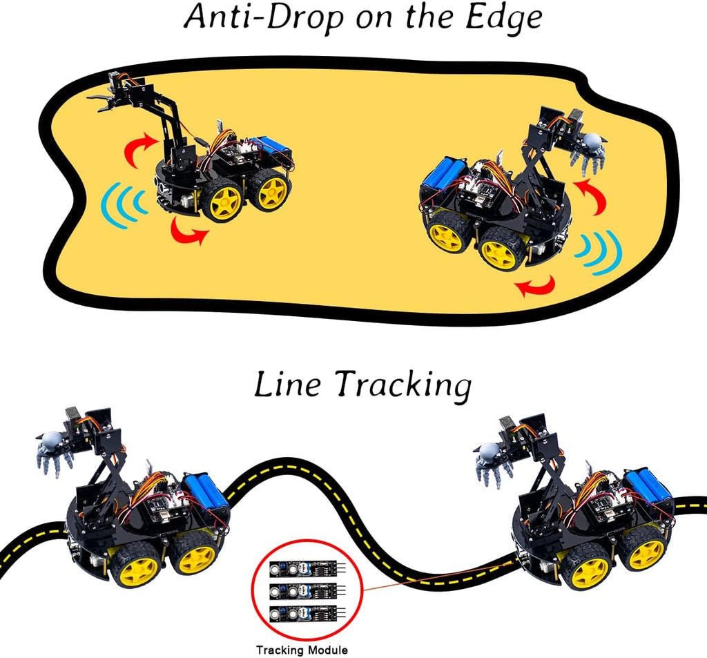 Mechanical 4WD Robot Arm Smart Car Kit - STEM/Graphical Programming Robot Car Compatible with Arduino IDE - Tutorial