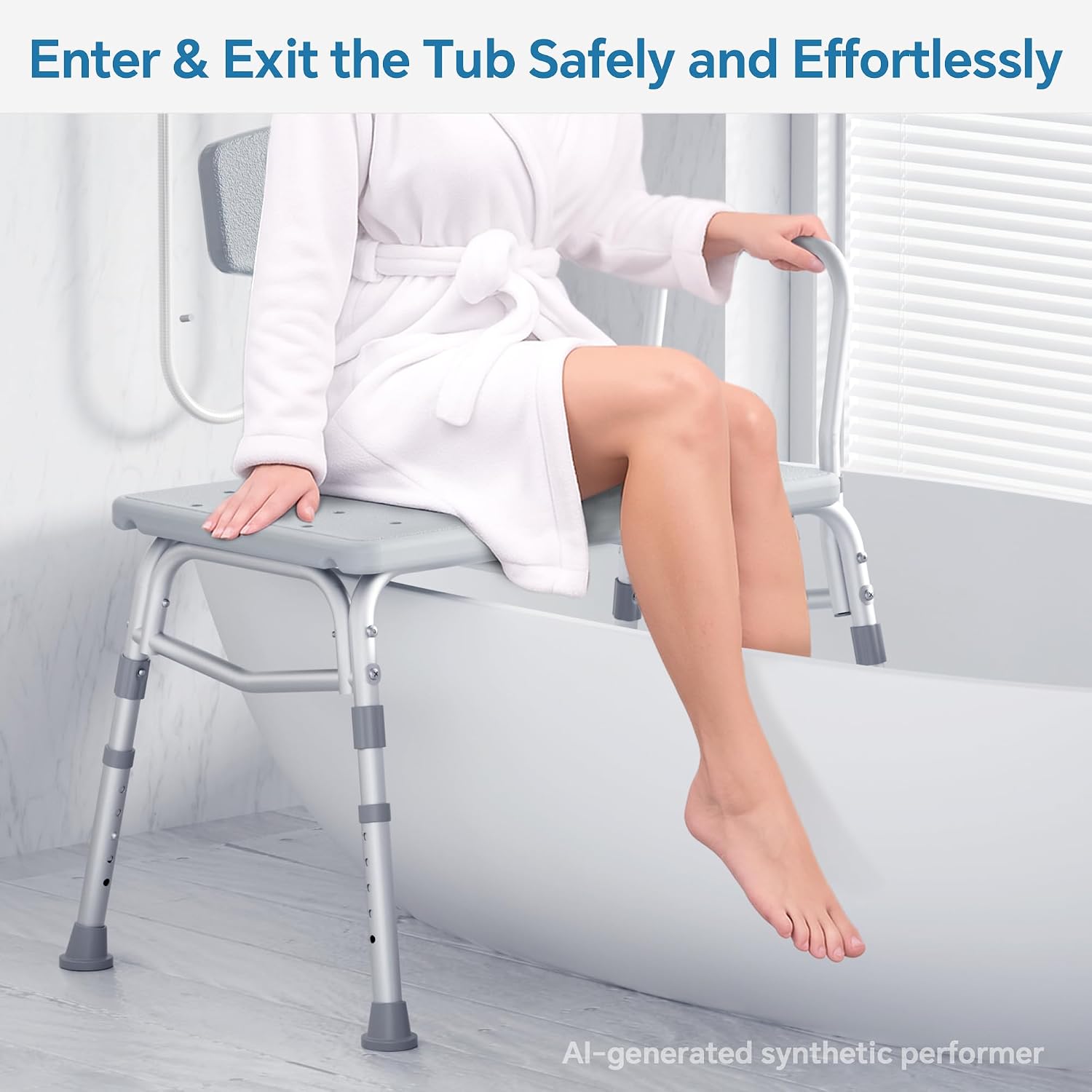 Tub Transfer Bench for Bathtub, 400 lbs Heavy Duty Shower Chair with Backrest, Slip-Resistant Feet, Height Adjustable