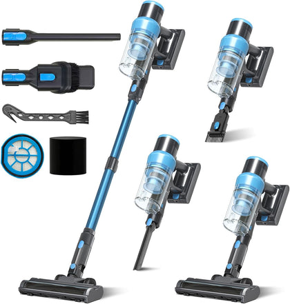 Cordless Stick Vacuum Cleaner: 45kPa Powerful Suction & 60Min Runtime | Self-Standing, Green Light & Anti-Tangle