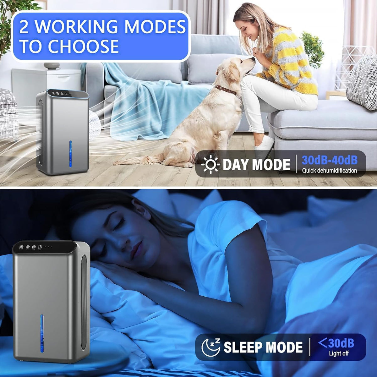Dehumidifiers (85 OZ Water Tank, 800 sq.ft) with Drain Hose, 3 Gear Timer, Sleep Mode, Auto Shut Off, Quiet Small