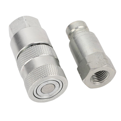 Yechiry 2Pcs Hydraulic Quick Couplers Set, Carbon Steel Flat Face 1/4in NPT Quick Connect Fittings with Protective Covers for Excavator, Construction, Logging