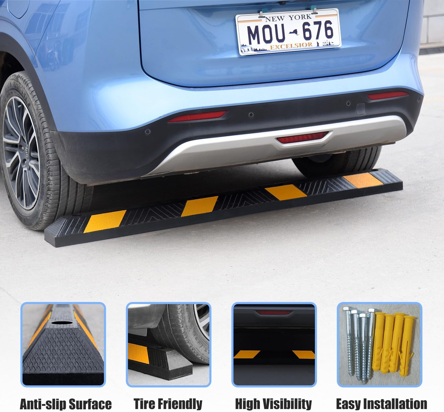72" Inch Heavy-Duty Parking Curb | 2-Pack 6-Foot Rubber Wheel Stop for Garage Parking Lot Safety, Installation Kits