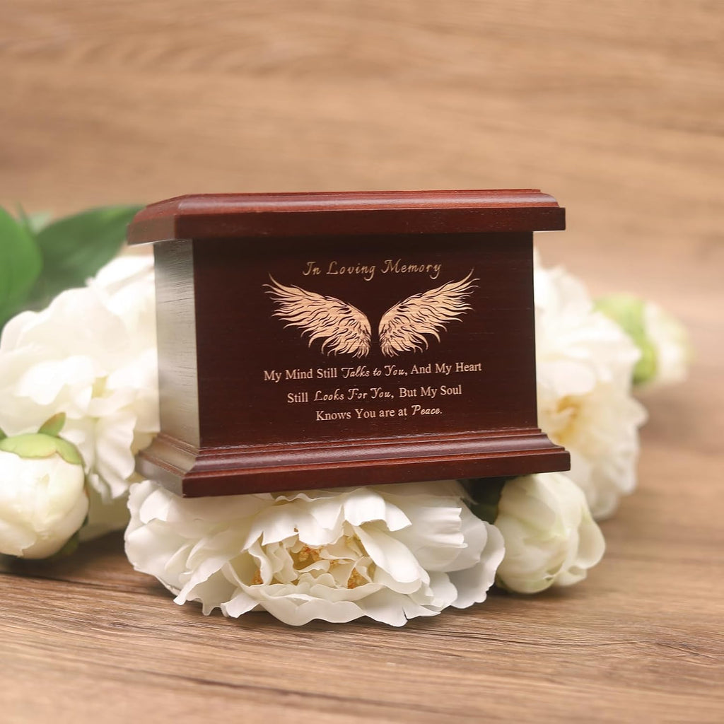 6 Inch Small Wooden Urn for Human Ashes - Keepsake Urn for Men & Women, Funeral Ashes Holder, Wooden Urn Box and