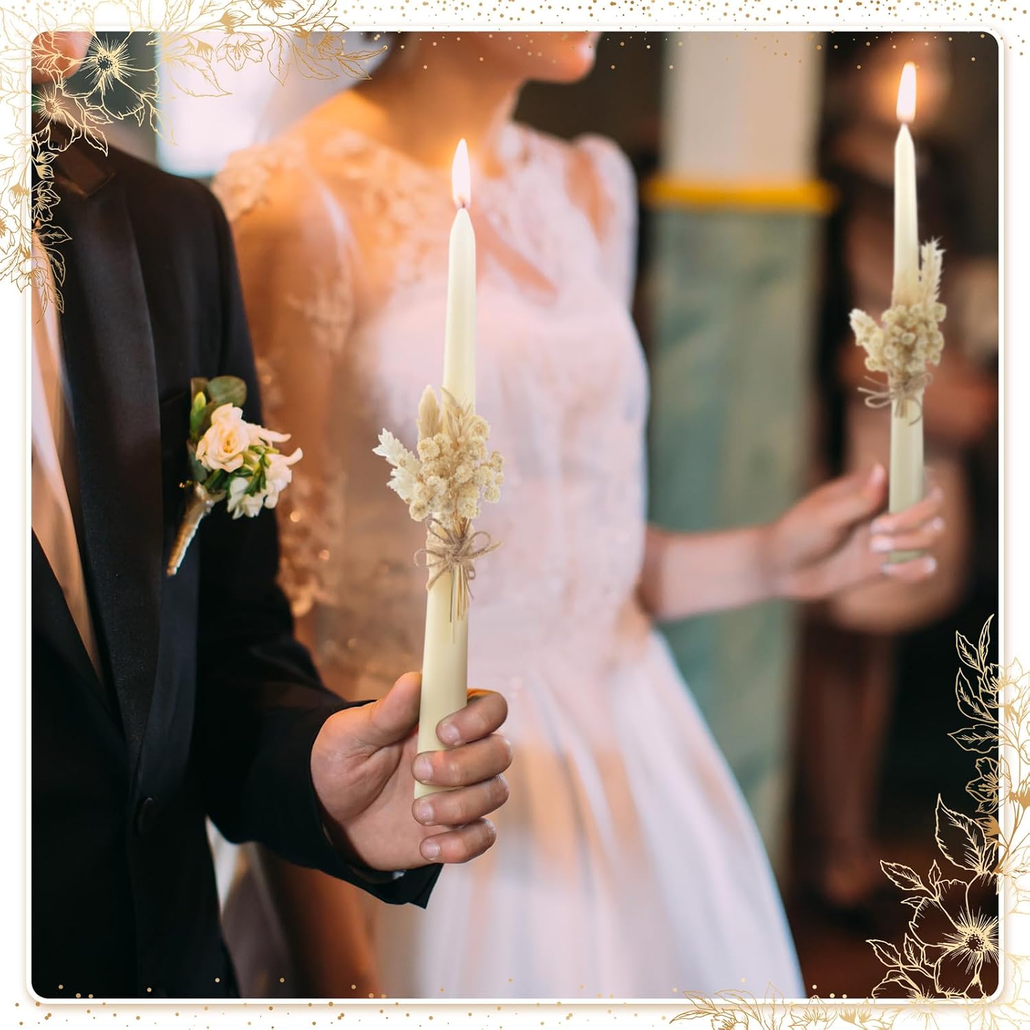 3 Pcs Unity Candles Wedding Ceremony Set,Rustic Style