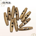 55mm / 2.2" Wooden Toggle Buttons 10pcs 2-Hole, Light Brown