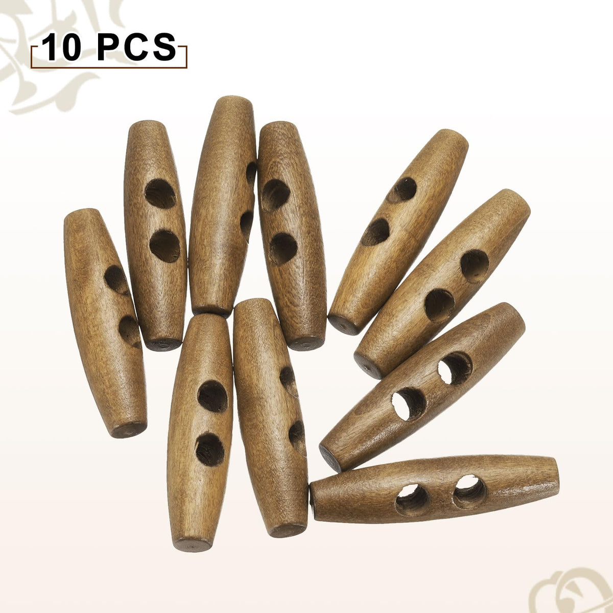 55mm / 2.2" Wooden Toggle Buttons 10pcs 2-Hole, Light Brown