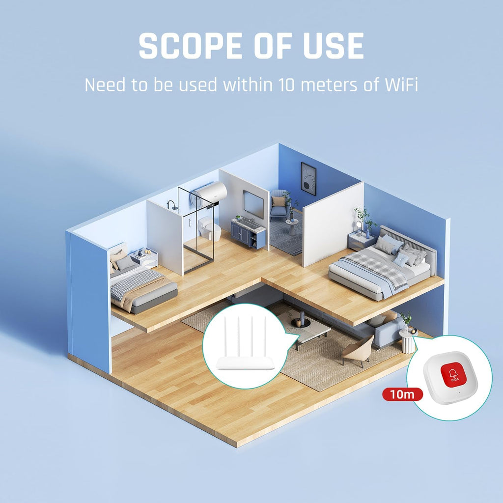 WiFi Caregiver Call Button for Elderly at Home with App Notification