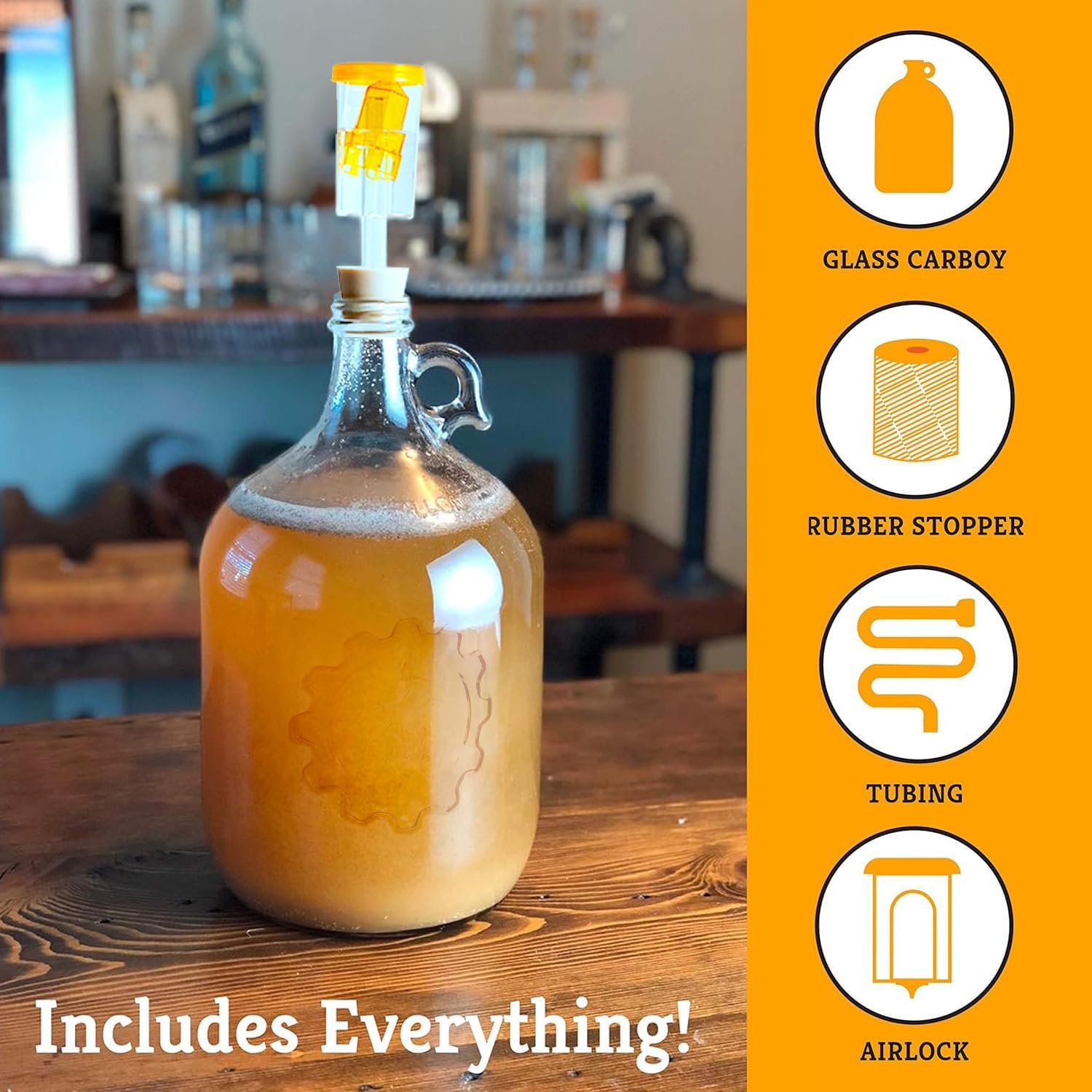 Fermentation Jug 1-pack - For Home Brewing - Includes 1 Gallon Glass Fermenter Jugs, Airlocks, and Silicone Stopper