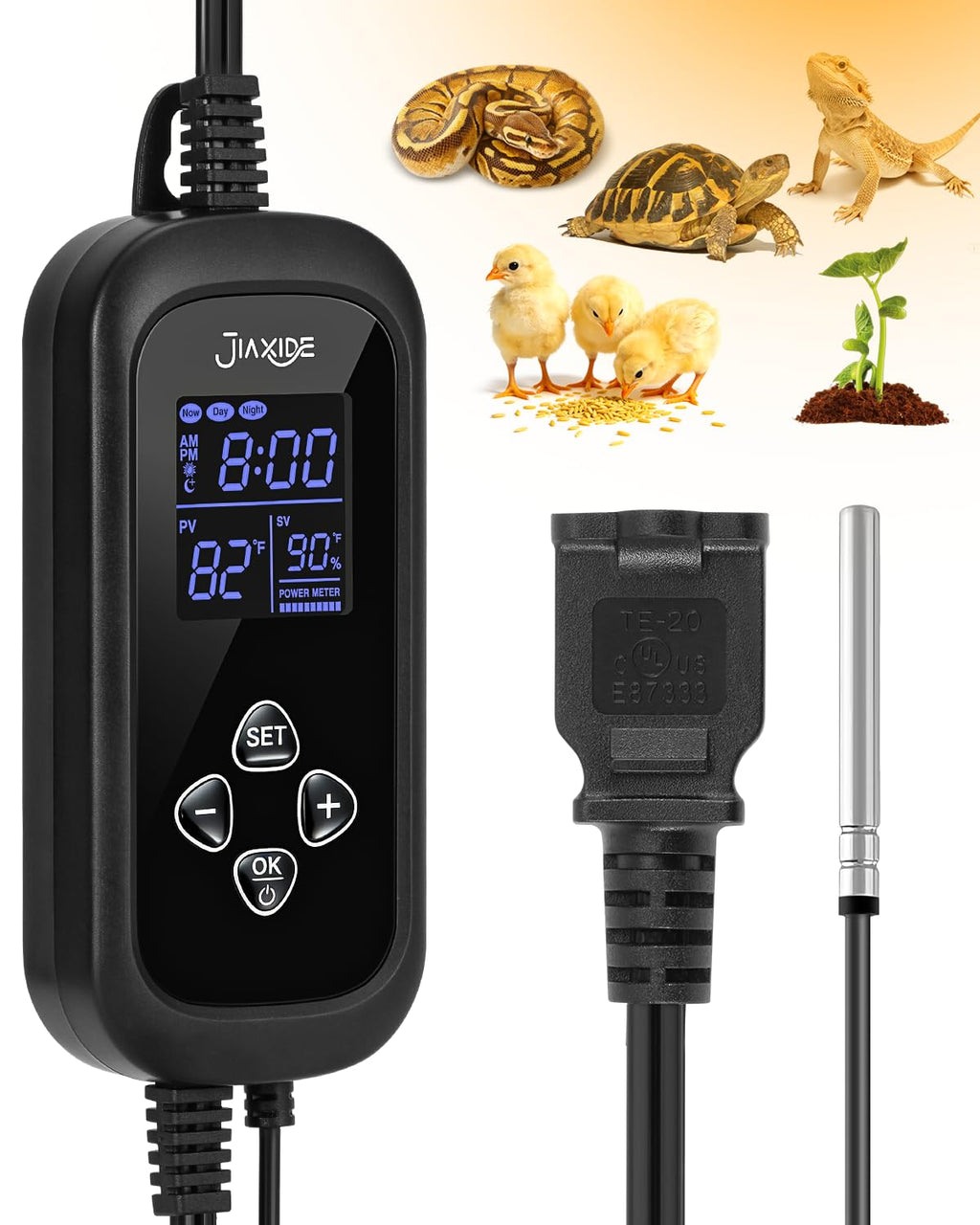 450W Reptile Thermostat Controller - PID Dimming Thermostat Control with Day/Night Timer for Reptile Heat Lamps
