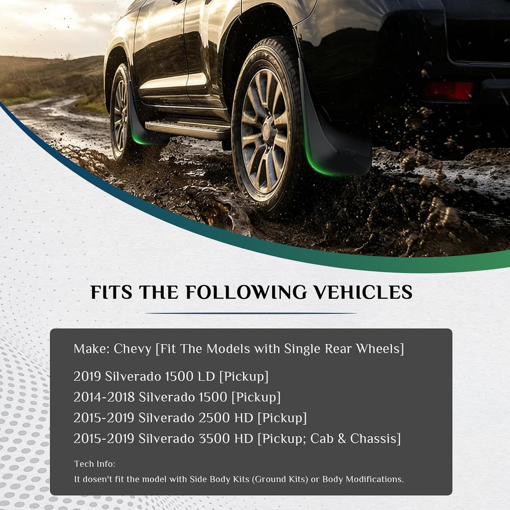 Mud Flaps Fit for 2014-2018 Chevy Silverado 1500/LD /2500 HD/ 3500 HD - Fit The Models with Single Rear Wheels
