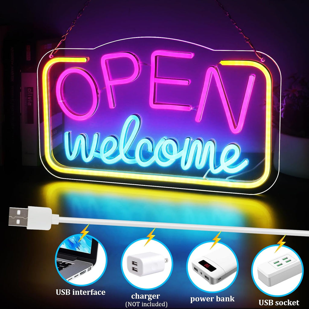 Open Sign for Business, 16" x 9" Bright LED Neon Open Sign Powered by USB with ON/OFF Switch, Adjustable Brightness