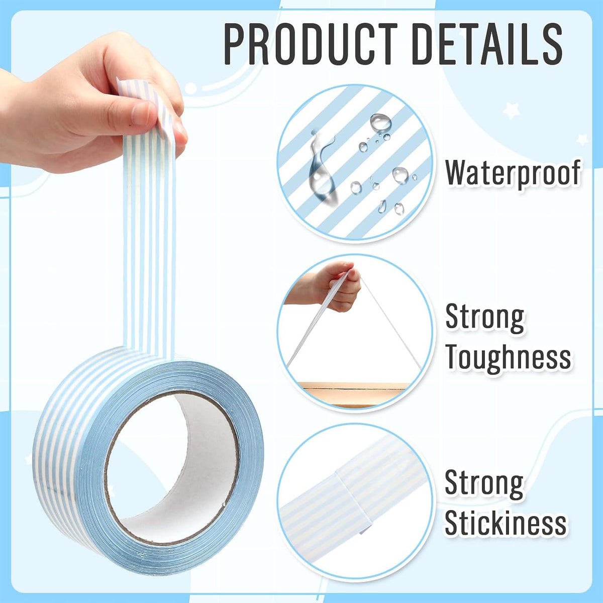 109 Yard Stripe Packing Tape Blue and White Striped Gift Wrapping Tape for Summer Coastal Party Small Business DIY