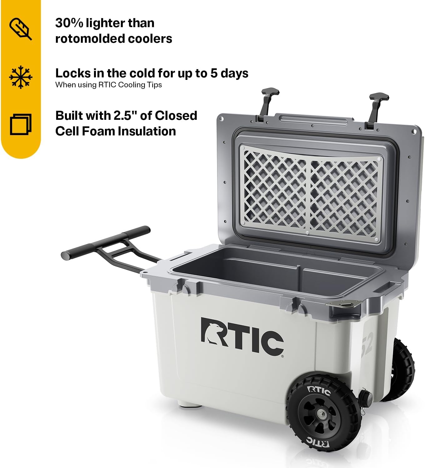 52 QT Ultra-Light Wheeled Hard Cooler | Insulated, Ice Chest Box, Beach, Drink, Beverage, Camping, Picnic, Fishing