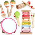 Baby Musical Instruments - Montessori Wooden Toys for Toddlers Sensory Play | Xylophone Maracas Tambourine Percussion