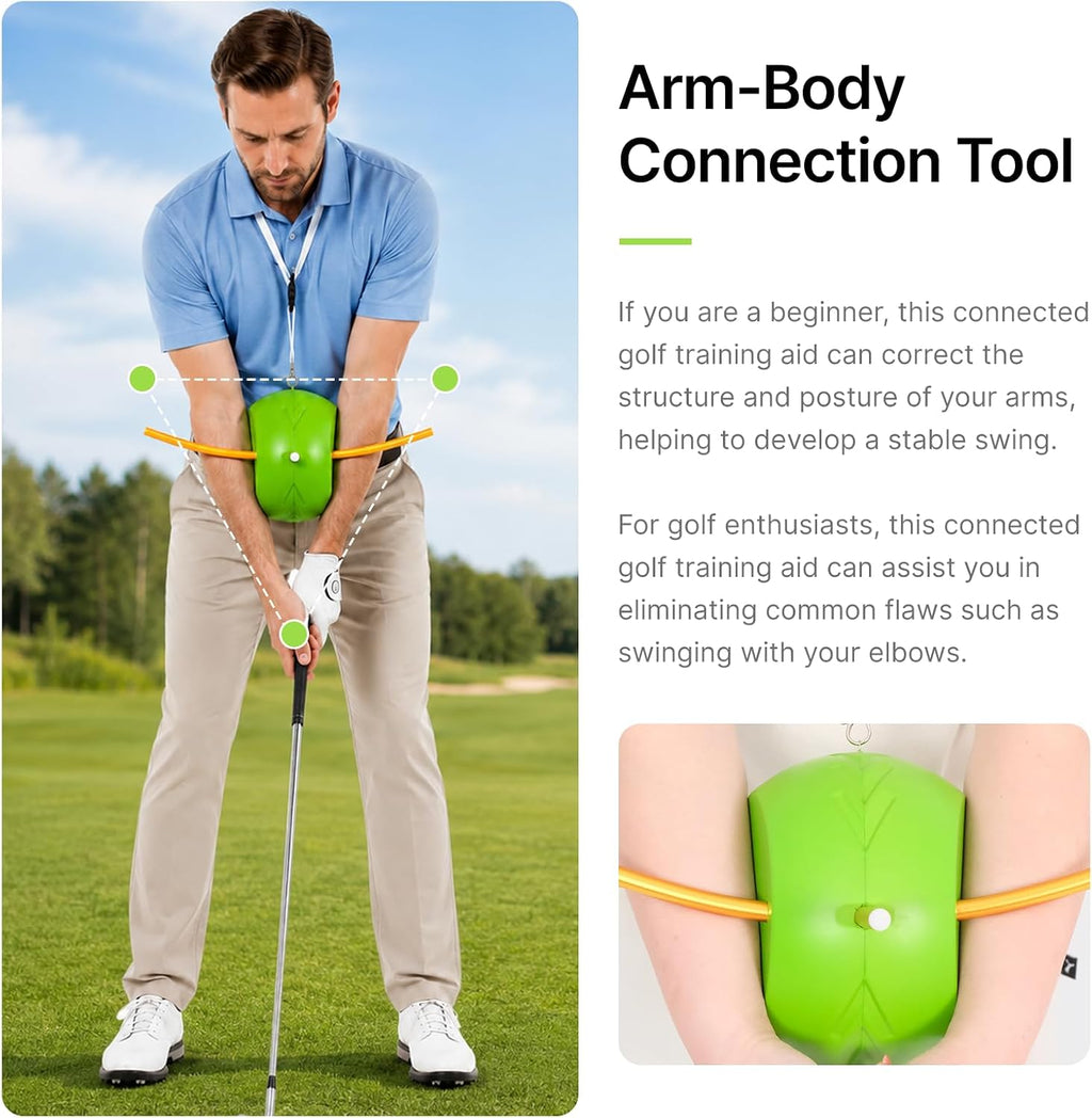 Golf Training Ball with Rope and Grip Trainer for Swing Practice | Helps train connected arms, reduce chicken wing