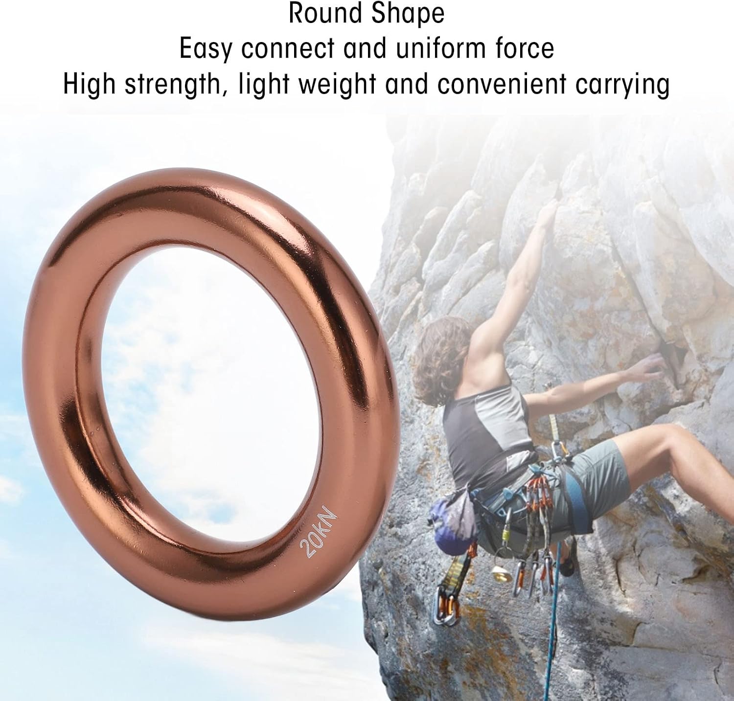 Climbing Rappel Ring Aluminum Alloy Round O Ring, 20KN Breaking Load Climbing Ring for Tree Climbing Rock Climbing