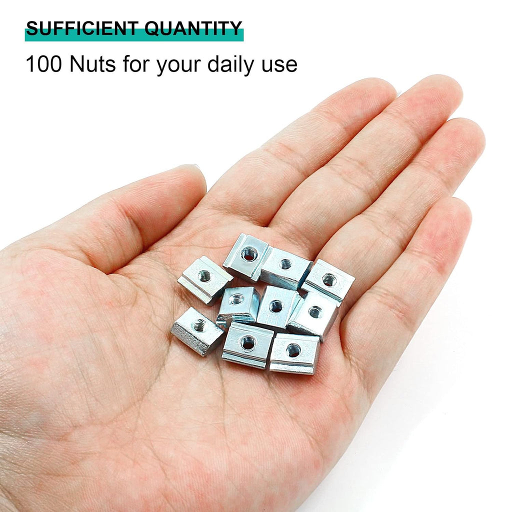 Sliding T Nuts 20 Series M3, 100Pcs, 6mm T-Slot