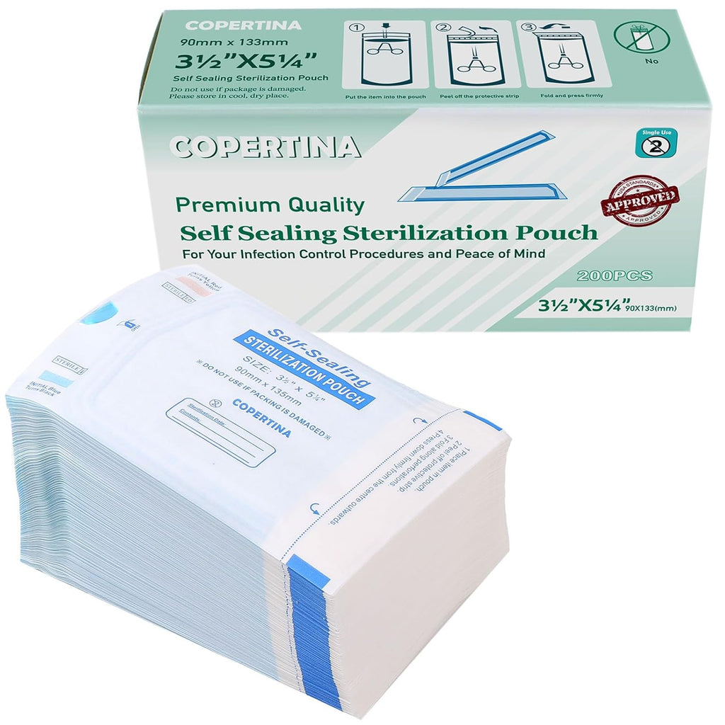 Omnia 200 Pcs Self Sealing Sterilization Pouches 3.5” x 5.25” | Dual Indicators Autoclave Sterilizer Bags for Dental