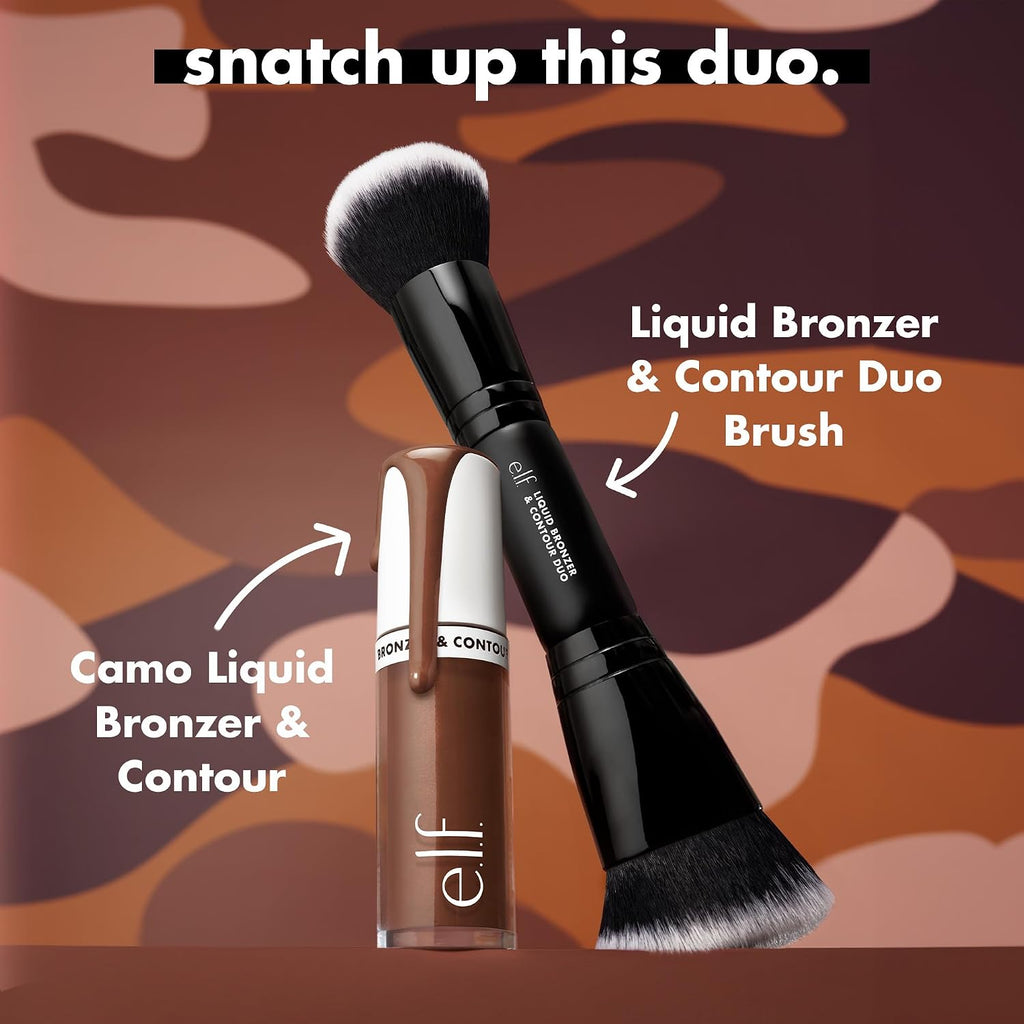 Liquid Bronzer & Contour Duo Brush | Silky Highly Pigmented Formula with Dual-ended Makeup Brush, Synthetic Bristles