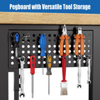 70'' Adjustable Workbench, Solid Wood Work Bench Table with Wheels and Power Outlet & Pegboard, Rolling Workbench