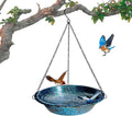 11.4" Hanging Bird Bath & Feeder Blueblack Metal Garden Decor