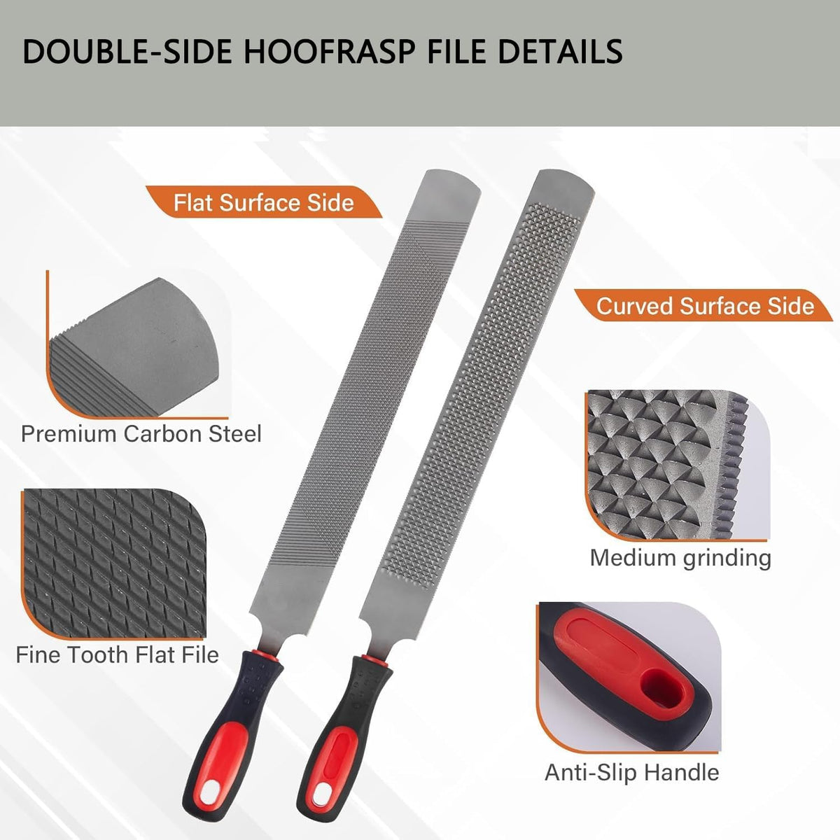 T12 Carbon Steel Horse Hoof Rasp - 8", 14" Professional Farrier Tool with Non-Slip Rubber Handle for