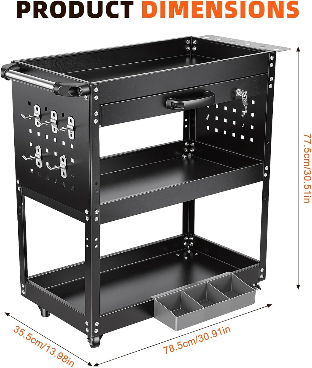 3 Tier Rolling Tool Cart with Drawers, 331 LBS Capacity Mechanic Tool Cart on Wheels, Heavy Duty Utility Cart with