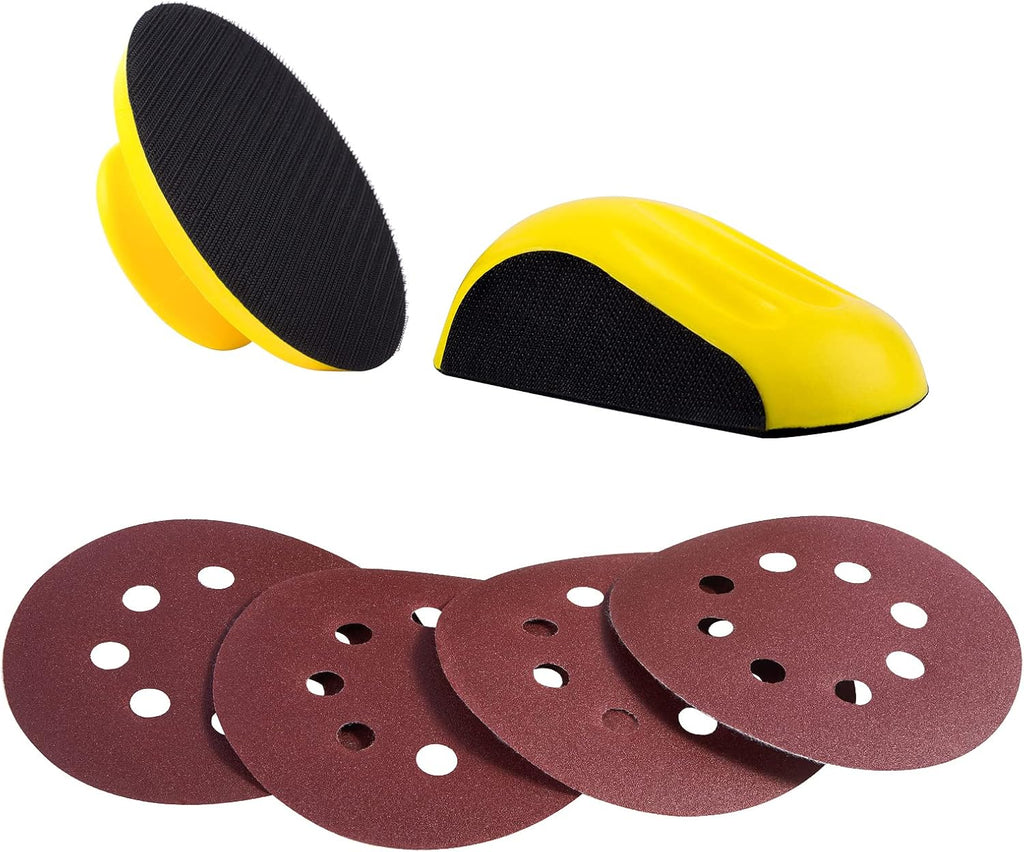 Hook and Loop Hand Sanding Block 5 Inch Mouse and Round Sanding Holder 2 PCS Hand Sanding Pad for Woodworking Hook