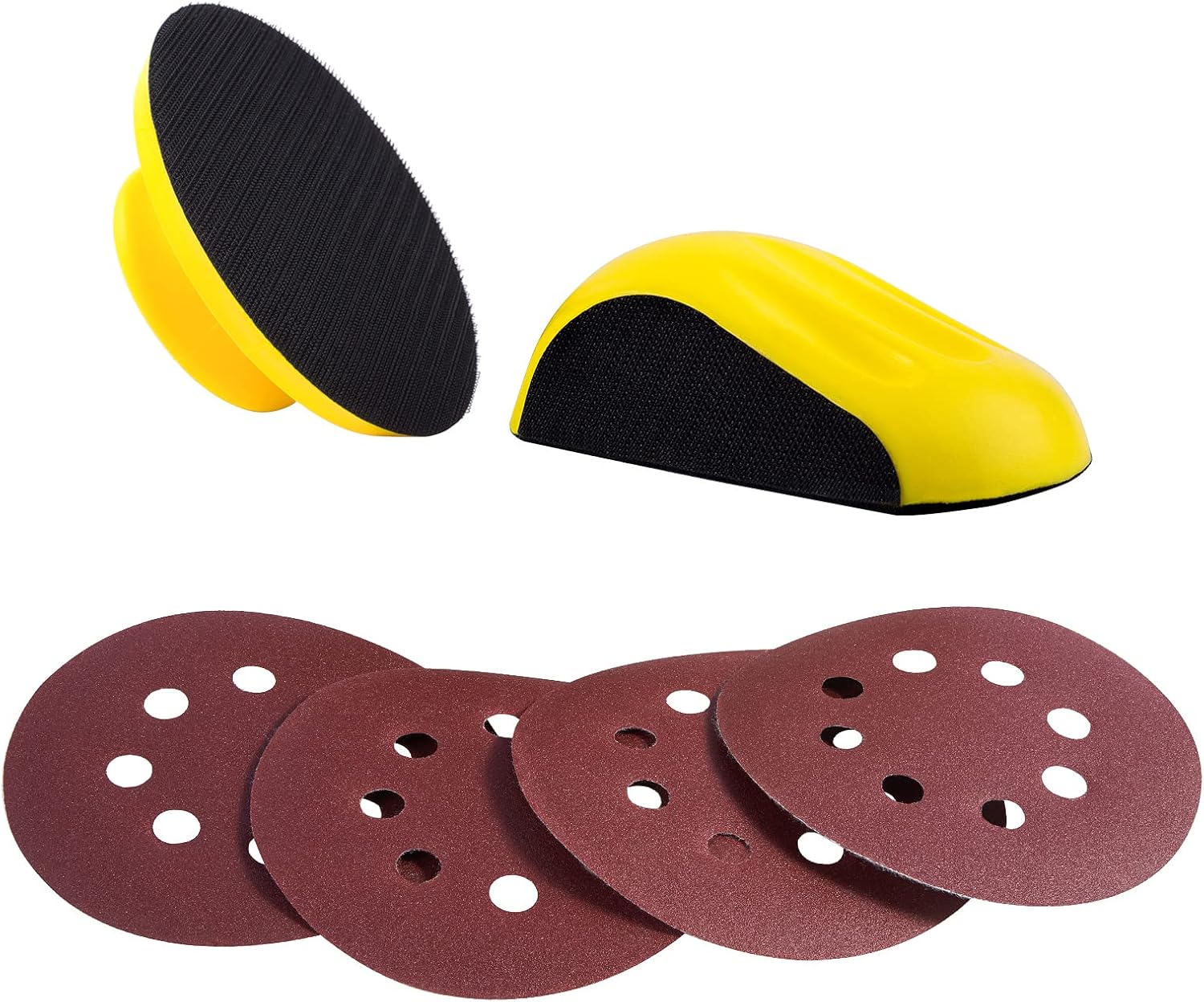Hook and Loop Hand Sanding Block 5 Inch Mouse and Round Sanding Holder 2 PCS Hand Sanding Pad for Woodworking Hook