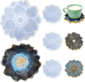 Large Resin Tray molds 14in Flower Resin Molds Silicone + 4pcs Coaster Silicone Mold Set DIY Art Craft Tray Cup Mats