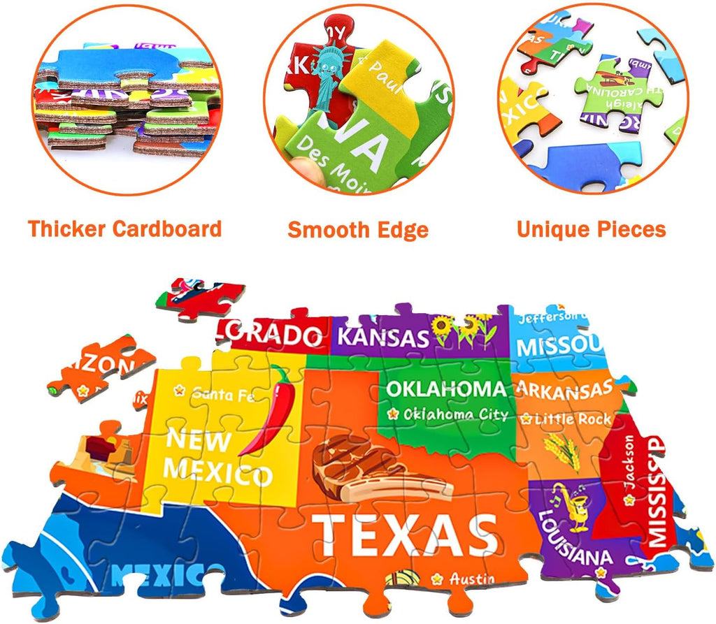 Puzzles for Kids Ages 6-8 8-10 10-12 Year Old - 200 Piece Jigsaw Puzzles for Kids Aged 6 to 12 - United States Puzzle