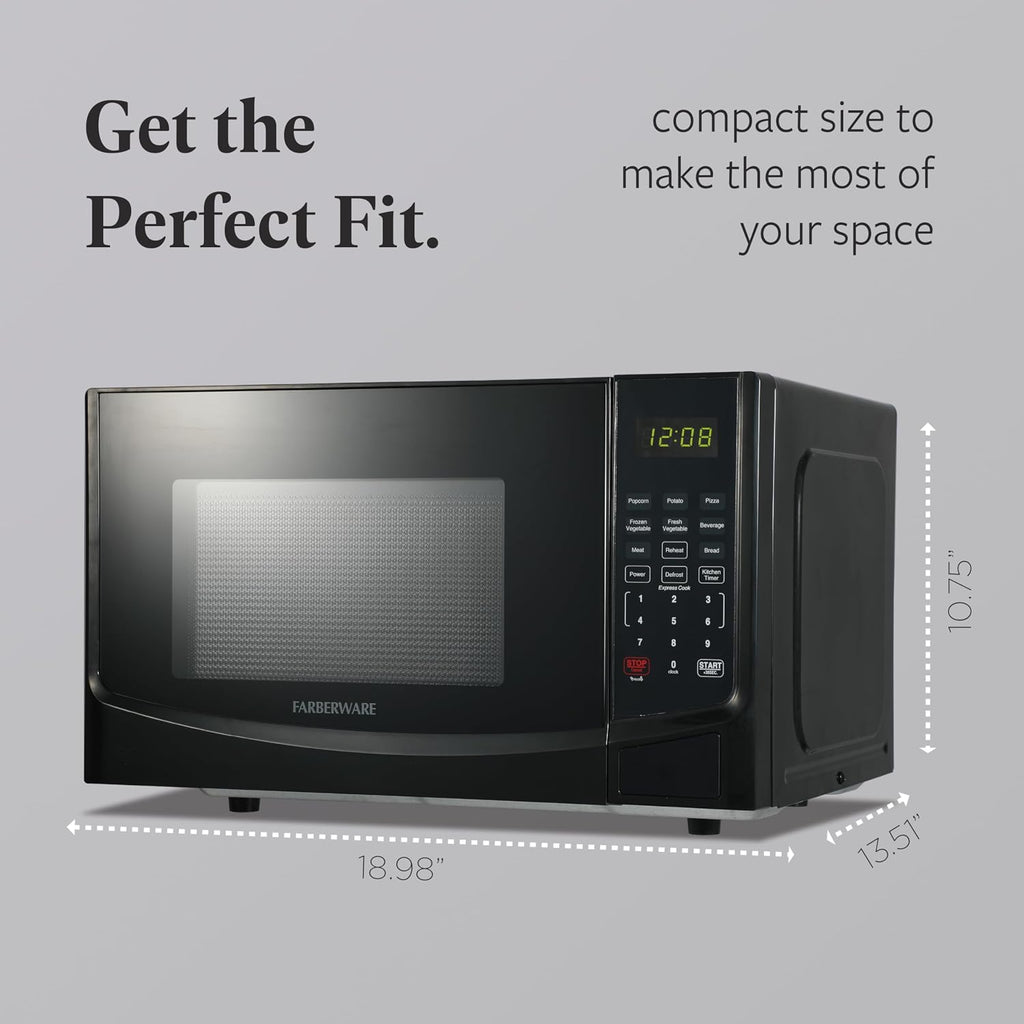 0.9 Cu. Ft. Black Microwave Oven, 900W with LED Display, 10 Power Levels, 8 Auto-Cook Presets, Express Cooking & Defrost