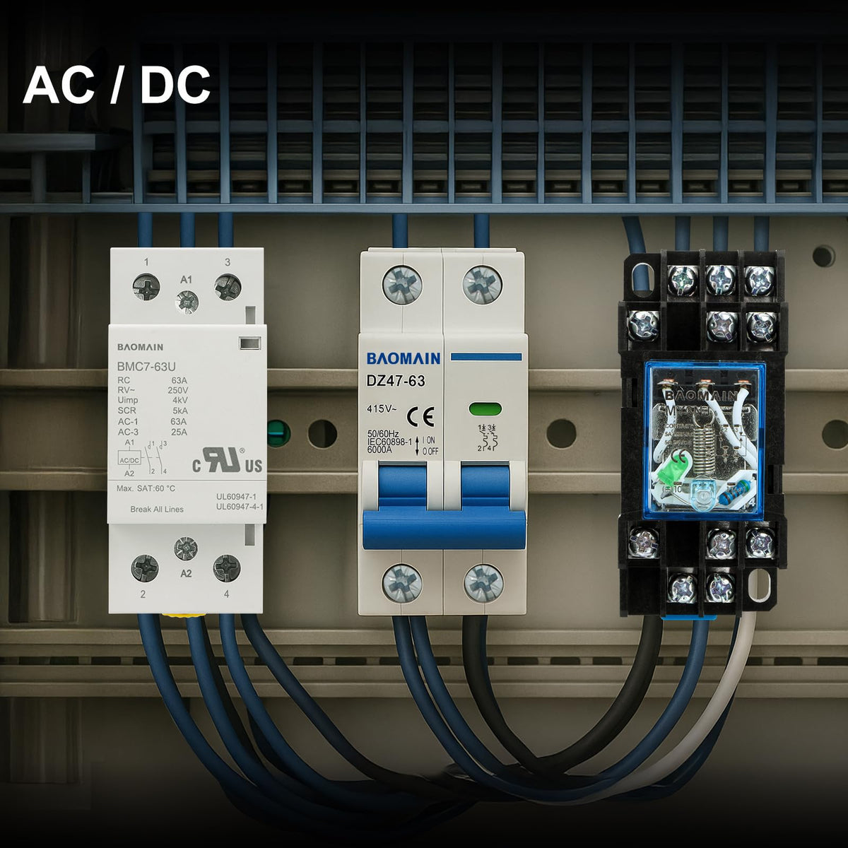 BAOMAIN 63A 2NO 120V AC/DC Modular Contactor,DIN Rail Mount,UL Recognized