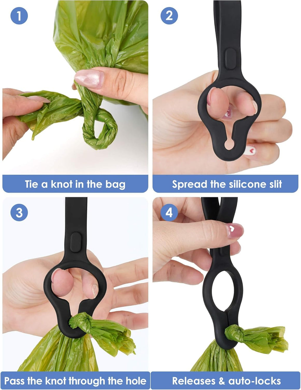 2-Pack Silicone Used Poop Bag Holder - Hands-Free Leash Attachment, Never Hold a Stinky Bag Again! Secure Carrier for