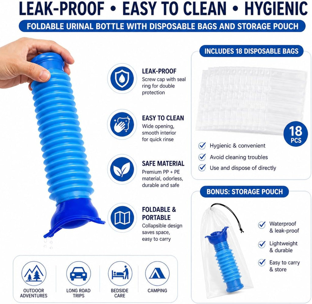 Pee Bottles for Men, Emergency Urinals, Adjustable Pee Bottle for Men and Women, Collapsible Urine Bottle and Pocket