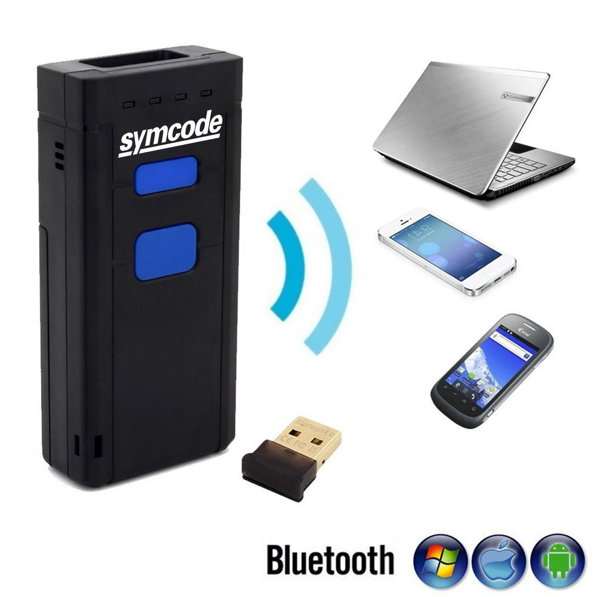 Bluetooth Wireless Barcode Scanner,Compatible with Bluetooth Function & 2.4GHz Wireless, Portable Barcode Reader Work
