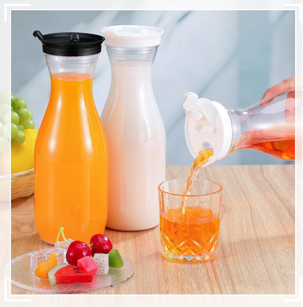 24 Pcs Plastic Water Carafe with Lid 32 Oz Clear,White, Black Cap