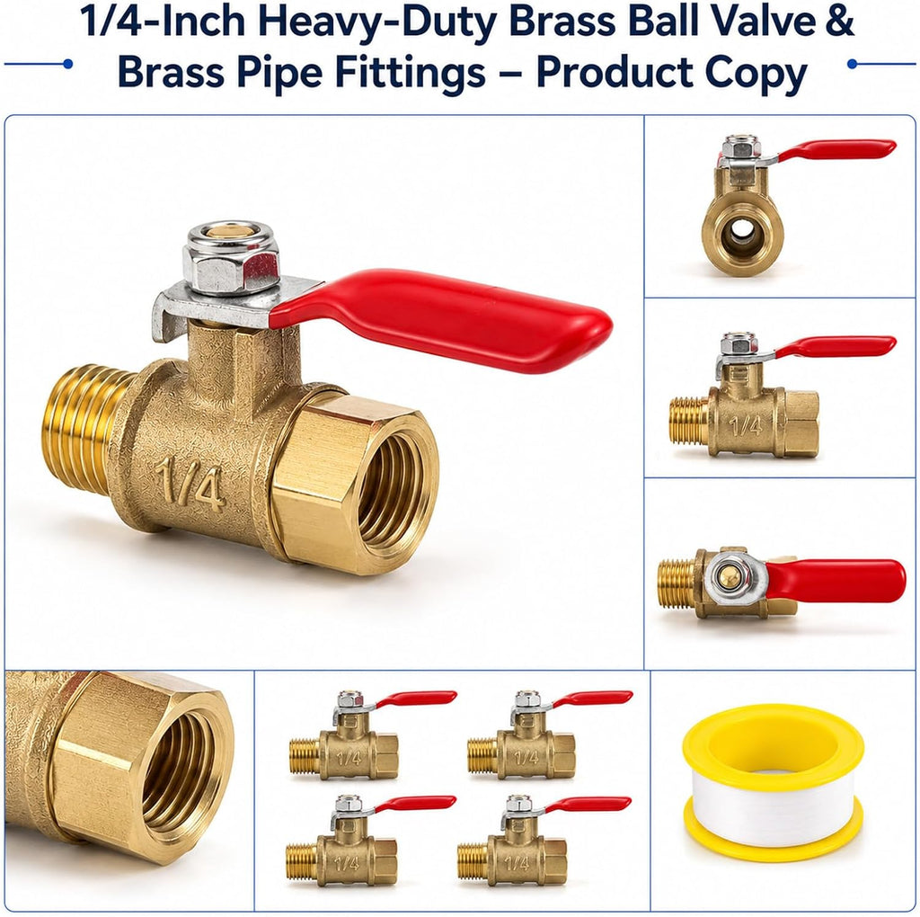 4 Pack 1/4 Inch Ball Valve Heavy Duty Brass Ball NPT Valve Shut Off Switch