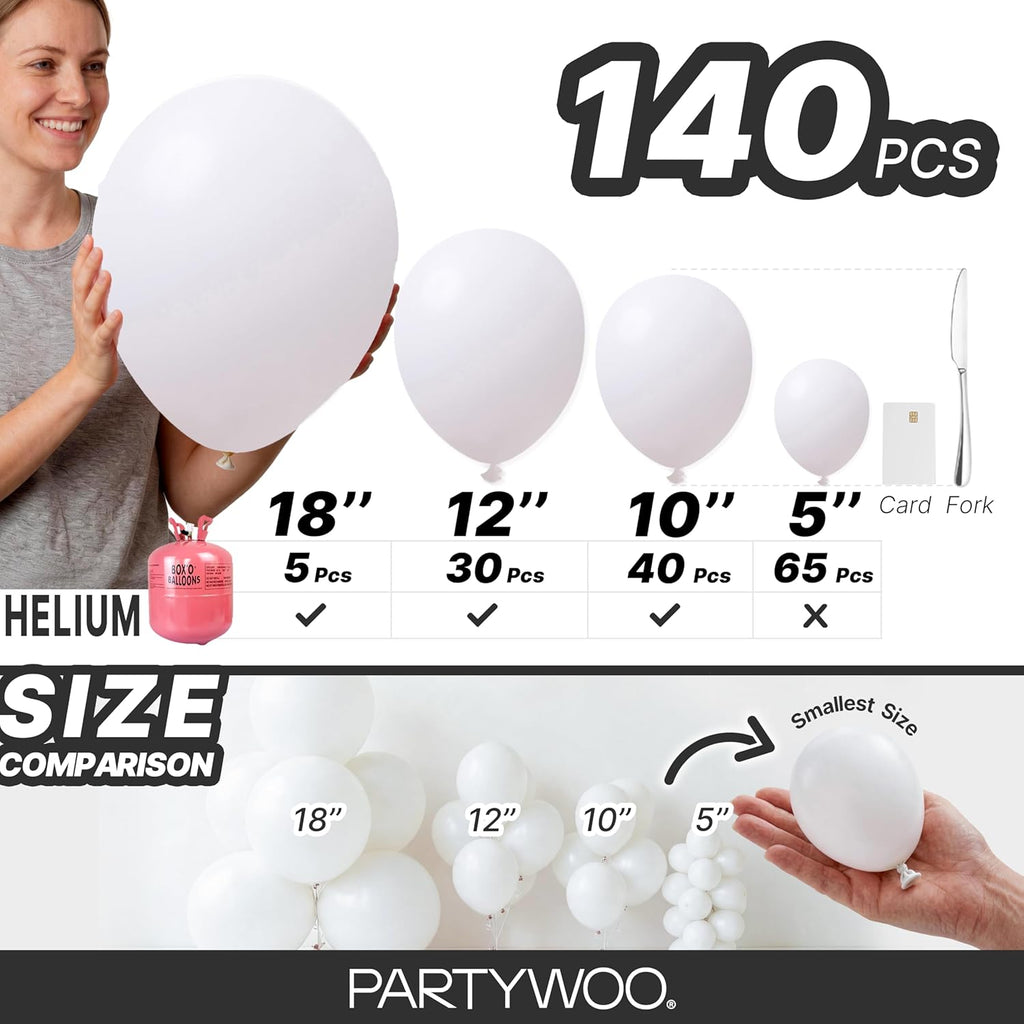 White Balloons 140 pcs Different Sizes of 18 12 10 5 Inch White Balloons Arch Kit Garland for Wedding Baby Shower
